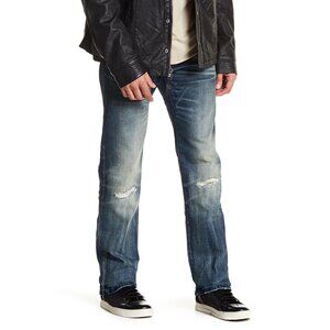 Cult Of Individuality blue/cream Money Wash Jeans Men Rebel Straight Leg 36 X 34